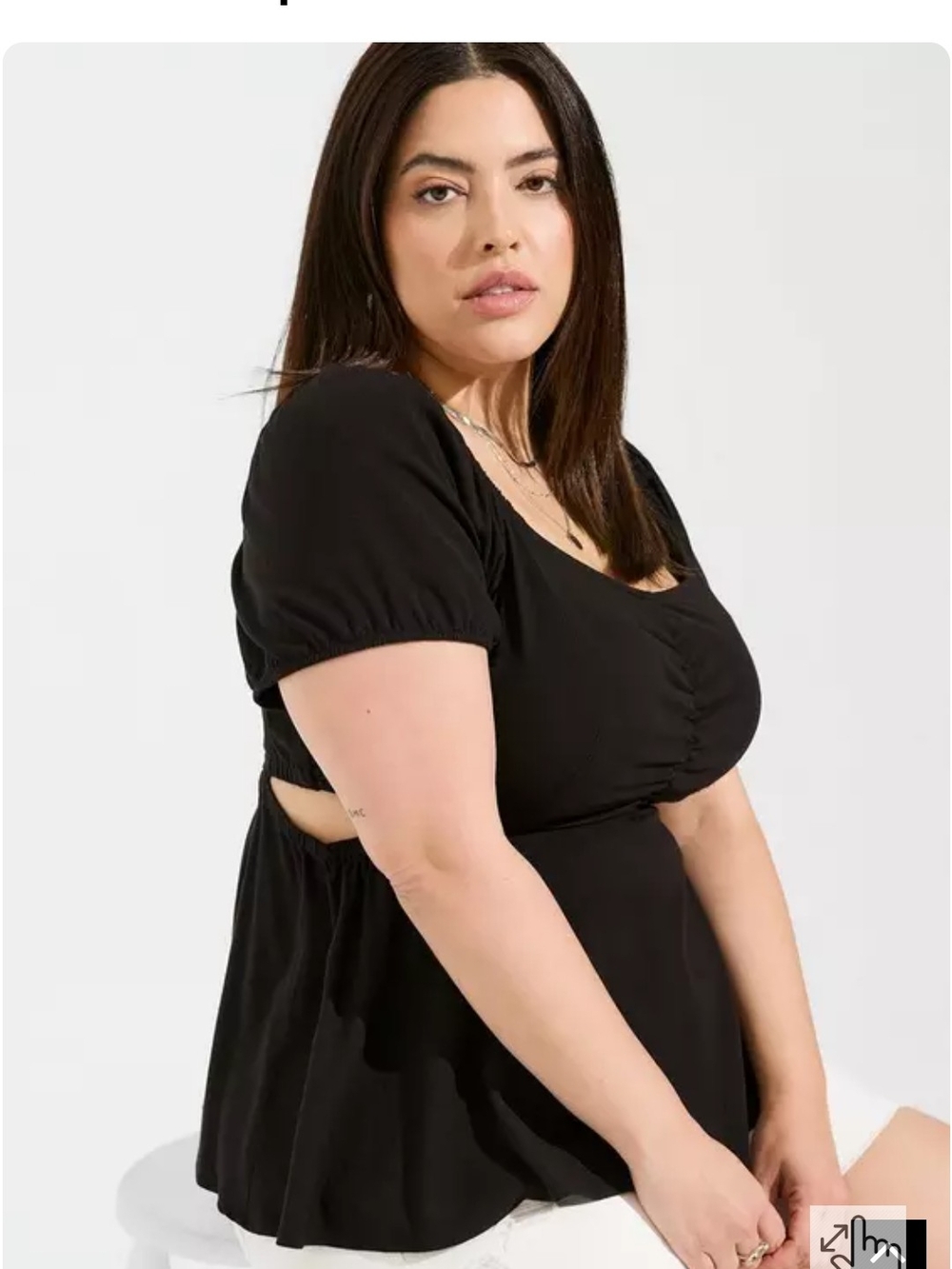 torrid Black Babydoll Rayon Slub With Side Cutouts Top